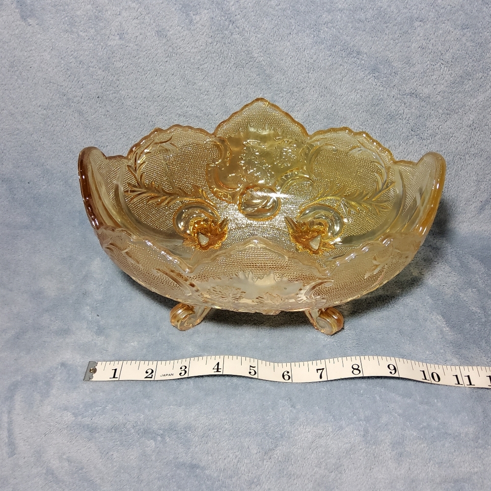 Vintage Jeannette Marigold Carnival Glass Lombardi Pattern Footed Fruit Bowl - Picture 5 of 8